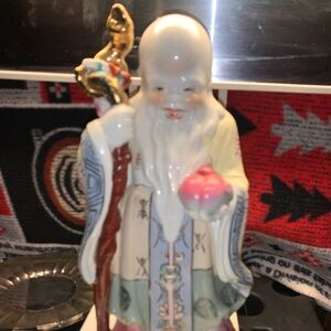 Vintage Chinese Hand Painted Porcelain Statue Shou Xing God Of Longevity 12''